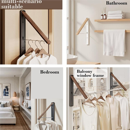Retractable Wall Mounted Drying Rack Elegant Foldable Clothes Hanger for Laundry Room, Closet & Balcony 2
