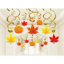 18 piezas de adornos colgantes con espirales de otoño y hojas de arce para fiestas temáticas de Acción de Gracias.