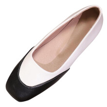 Beiget naisten slip-on-ballerkengät, neliönmuotoinen kärki, väriblokillinen PU, hengittävä ja pehmeä pohja, kaikkiin vuodenaikoihin – koko