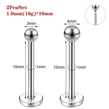 2 kpl ruostumattomasta teräksestä valmistettu labret-huulirengas helix-korvakoru, huulten lävistyskoru 6/8/10 mm - 1,0 mm (18 g) * 10 mm