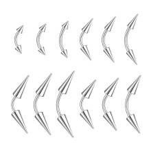 12 db 18 g 16 g rozsdamentes acél szemöldökgyűrű, ívelt, súlyzó alakú szemöldök fülbevaló - tüskés - 18 g (1 mm)