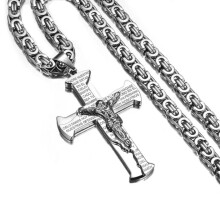 Jesus-Kreuzanhänger für Damen und Herren, Edelstahl, byzantinische Halskette, Silber, 61 cm (24 Zoll)