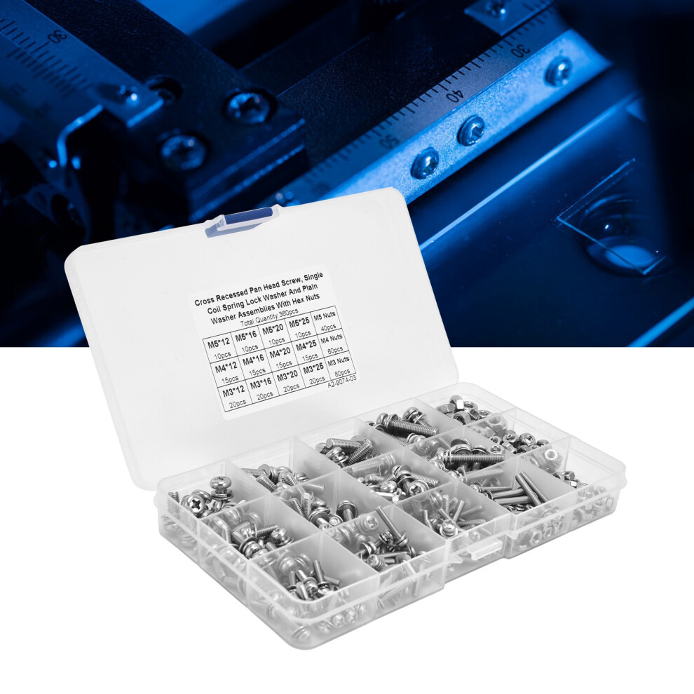 360Pcs Stainless Steel Cross Pan Head Screw Set M3-M5 With Washers 4901390743811