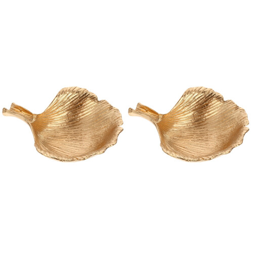 2Pcs Leaf Shape Golden Jewelry Storage Plate Metal Ring Display 1