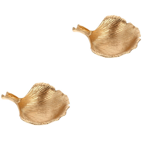 2Pcs Leaf Shape Golden Jewelry Storage Plate Metal Ring Display 2