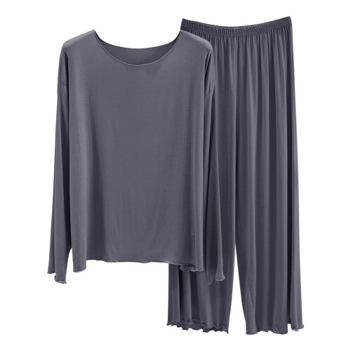 Women's Cotton Pajama Set Long Sleeve Two-Piece Grey M 1