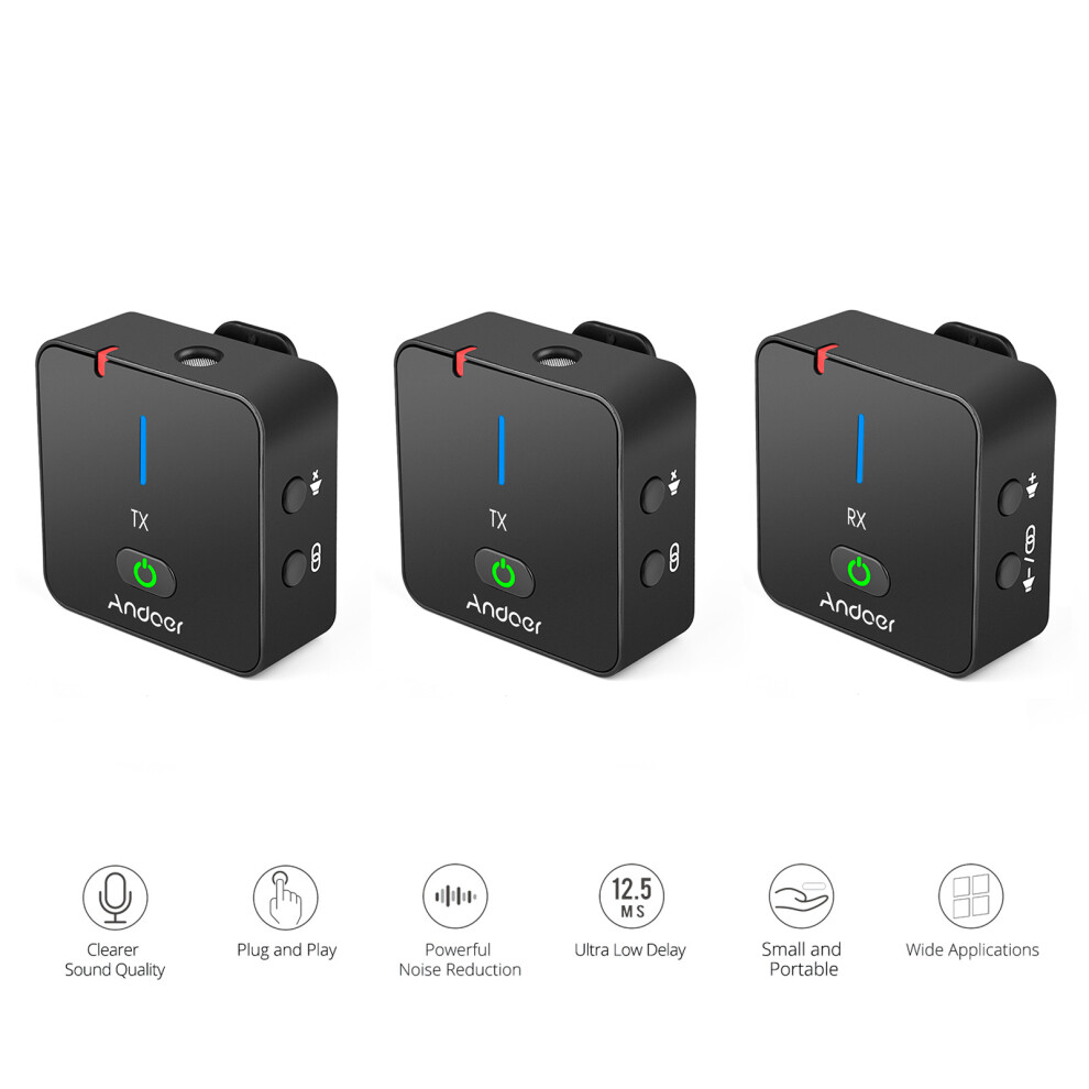 Andoer Mx5 2.4G Wireless Microphone System For Dslr/Smartphone, 50M Range 9431390744723