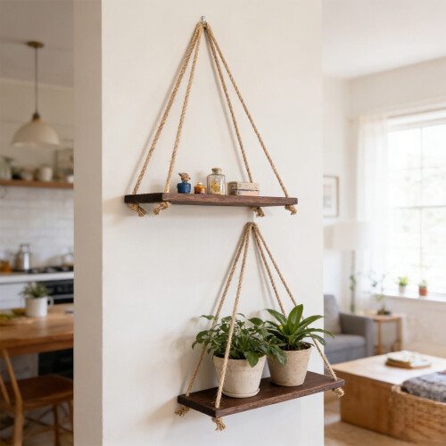 Ξύλινο Ράφι Κρεμαστό Τοίχου – Brown Farmhouse Floating Rack 1