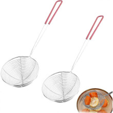 2pcs Stainless Steel Wire Skimmer Spoon with Hook, Stainless Steel Non Stick Frying  Strainer, gift for women/men