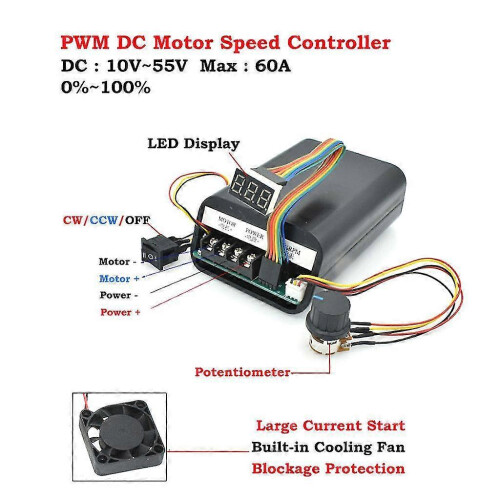 Dc10-55v Max 60a Pwm Motor Speed Controller 0~100% Adjustable Drive Switch Board 1
