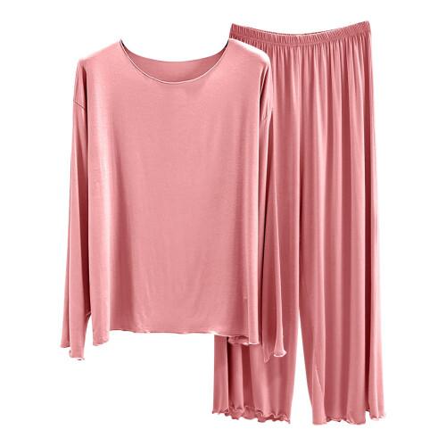 Women's Cotton Two-Piece Pajama Set Solid Color Long Sleeve 1