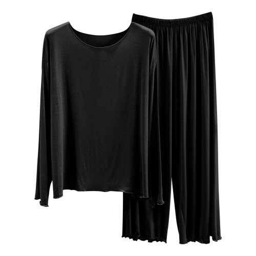 Women's Cotton Two-Piece Pajama Set Black XL 1