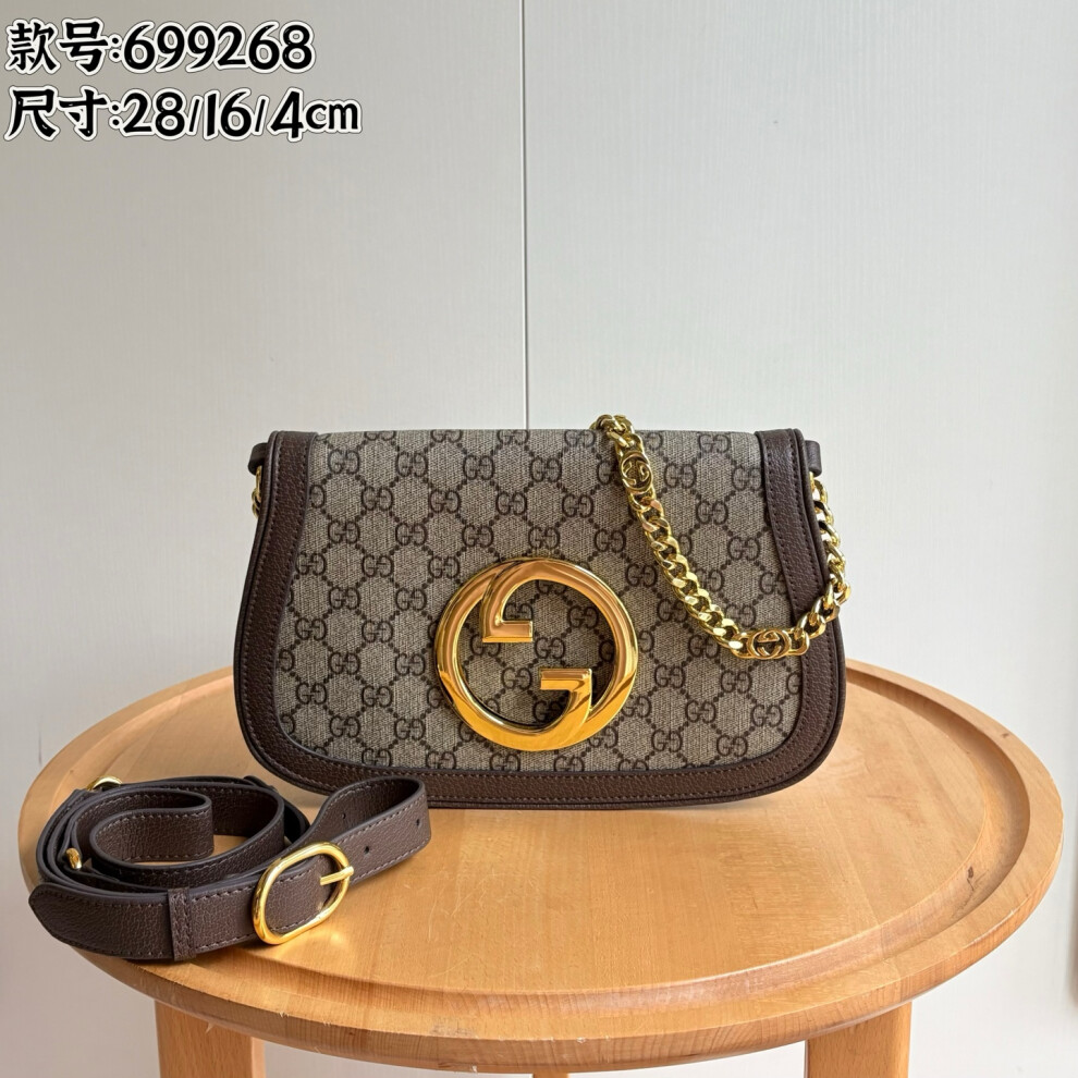 Xhrain Gucci Blondie Small Shoulder Bag Gg Canvas 699268 Beige Brown 28Cm