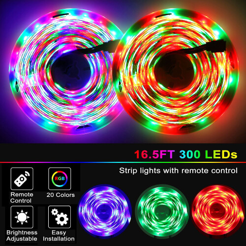 1/2 τεμάχια λωρίδες LED RGB 16,5 ποδιών, 300 LED, IP65 αδιάβροχες, με δυνατότητα κοπής και 2