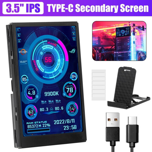 3.5 Inch IPS USB Type‑C Secondary Screen for PC, Real‑Time CPU GPU RAM Monitor Display, Compact Metal Design 2