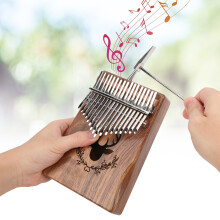 17-Key Acacia Thumb Piano, Portable Wood Musical Instrument, 18.5cm