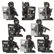 8 PCS Mini Building Blocks Special Police Unit Black with Base