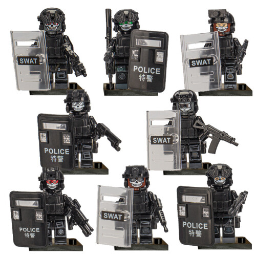 8 PCS Mini Building Blocks Special Police Unit Black with Base