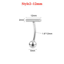 925 ezüst köldökpiercing, 14g/16g, CZ, súlyzó alakú, 2-12mm-es ékszer