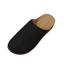 Sorte dameslippers med afslappet design, udhulet, rund tå, PU, tyk platformkilehæl (4,8 cm), indendørs/udendørs – kompatibel med alle