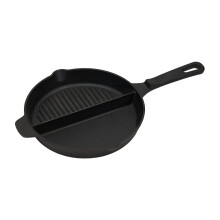 Garden Sanctuary 25cm 2-in-1 Divided Cast Iron Grill Pan - Half Striped, Dual Pour Spouts, Long Handle