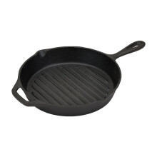 Garden Sanctuary 25cm Full Striped Cast Iron Griddle Pan - Dual Oil Spouts, Black Finish