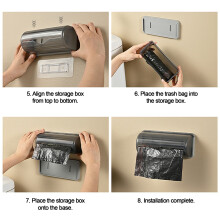 (Gray) Space-Saving Wall Mount Trash Bag Dispenser