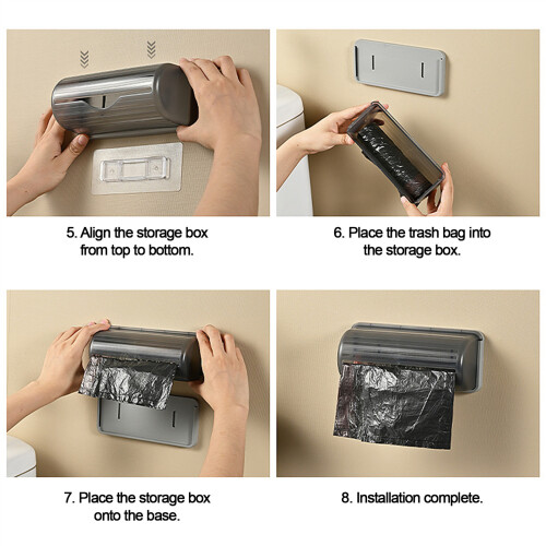 (Gray) Space-Saving Wall Mount Trash Bag Dispenser
