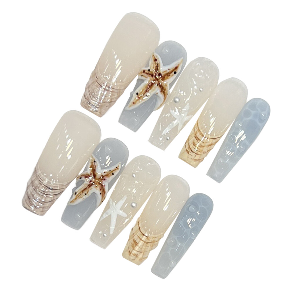 Penghui-Toys (Xs) 10Pcs Summer Theme Fake Nails With French Tip Durable & Never Splitting Comfort Fake Nails For Working Dating Or Partyin