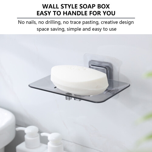 (Transparent black) Reusable Plastic Soap Box for Bathroom & Kitchen