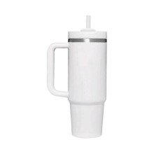 Insulated Reusable Stainless Steel Water Bottle Travel Mug Coffee Cup(White)