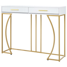 Modern Console Table with 2 Drawers White Gold 110x32x85cm Hallway Side Sofa Table