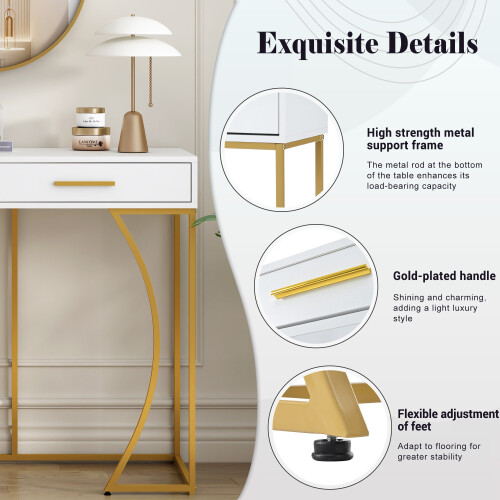 Modern Console Table with 2 Drawers White Gold 110x32x85cm Hallway Side Sofa Table 2