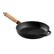 Garden Sanctuary 25cm Round Cast Iron Frying Pan w/ Wooden Handle