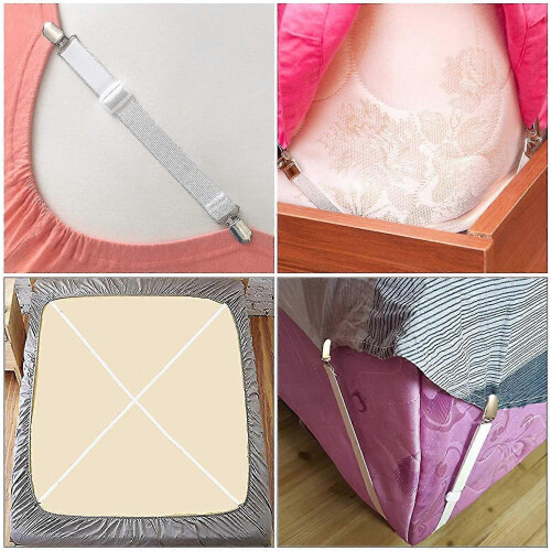 Adjustable Bed Sheet Tensioner, 8 Pieces Elastic Sheet Tensioner, White Sheet 1