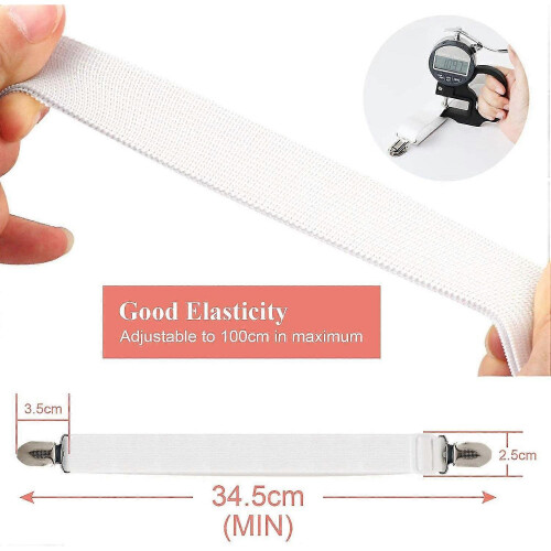 Adjustable Bed Sheet Tensioner, 8 Pieces Elastic Sheet Tensioner, White Sheet 2
