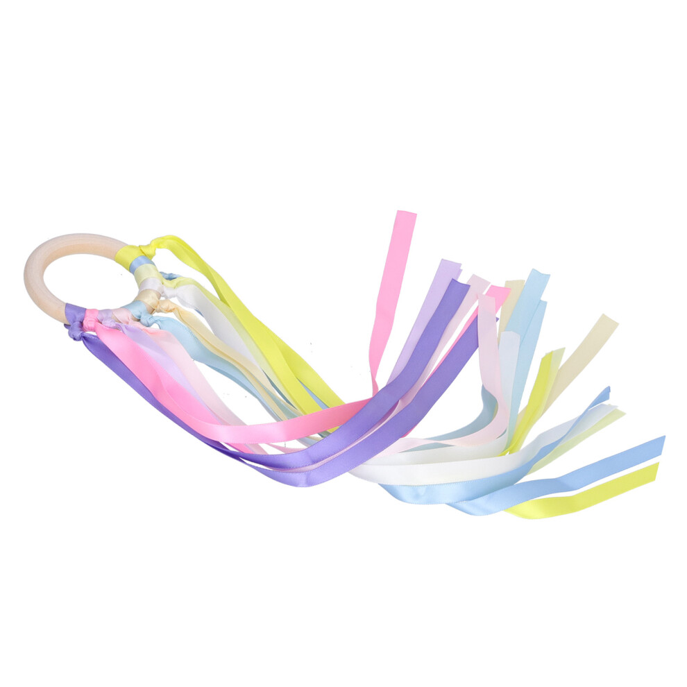 Colorful Ribbon Wooden Baby Teether, Sensory Teething Ring for Toddlers