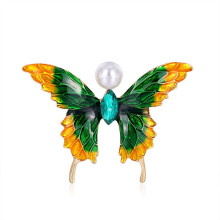 Jewelry Artificial Pearl Butterfly Brooch Green Butterfly Brooch Adorable Wedding Crystal Rhinestone Brooch