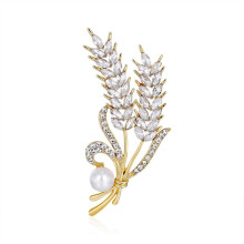 Wheat Brooch Pin for Women with Faux Pearl& Rhinestone Crystal for Wedding Party Prom Gift Lapel Pin Accessories