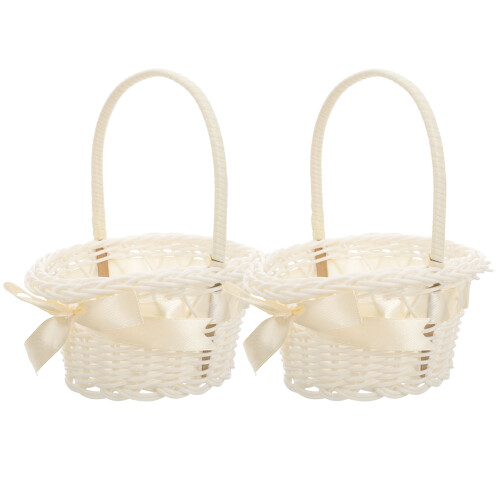 4Pcs Hand Woven Flower Basket with Handle Beige Wicker Storage Basket 1