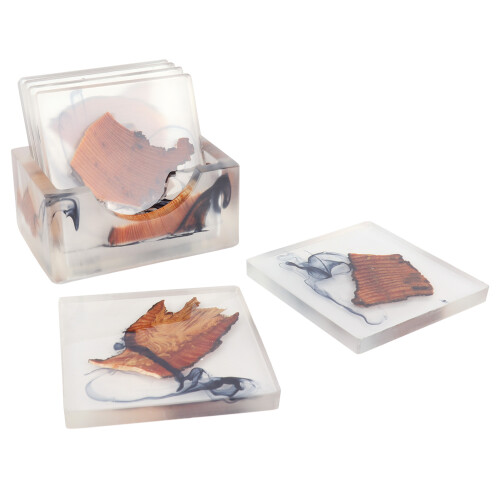 6 Coaster Set with Pine Rack