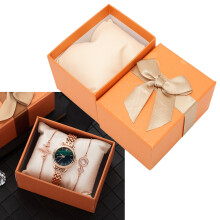 Kraftpapier-Uhrenaufbewahrungsbox mit Schleife - Orange, 7x7,5x10 cm
