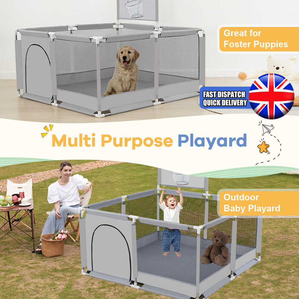 Baby Playpen Portable Child Safety Yard Activity Center w/ Basketball Hoop