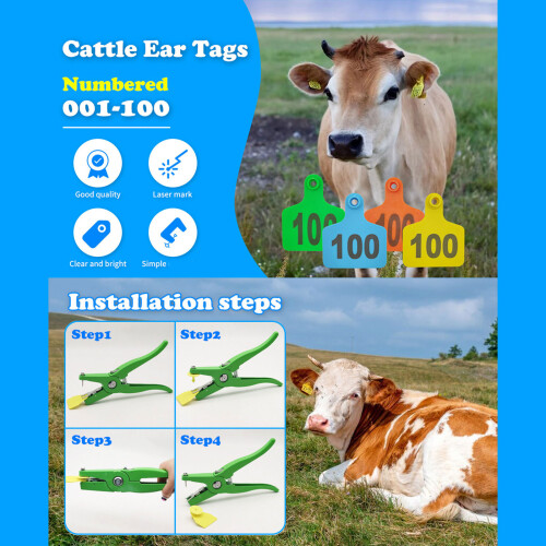 Pack Of 100 permanent Livestock Identification Labels-Green 1