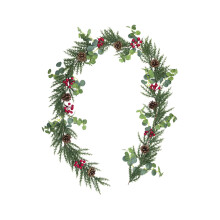 Guirlanda artificial de Natal de 1,95 m com frutos vermelhos e folhas de azevinho, folhagem artificial para decoração de casamentos, festas e casa.
