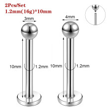 2 db rozsdamentes acél labret ajakgyűrű helix fülbevaló ajakpiercing ékszer 6/8/10mm-1.2mm (16g)*10mm