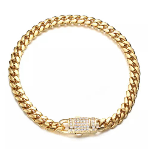Βραχιόλι με αλυσίδα Miami Cuban Link 6mm-14mm για άνδρες, επιχρυσωμένο από ανοξείδωτο ατσάλι