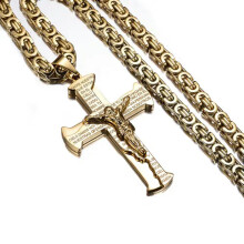 Jesus-Kreuzanhänger für Damen und Herren, Edelstahl, byzantinische Halskette, Gold, 71 cm (28 Zoll)