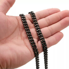 8-19 mm gepolijste, zwart geplateerde roestvrijstalen Cubaanse schakelketting/armband - Zwart - 8 mm - 22 inch of 55 cm