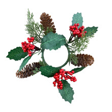 Coroas de velas artificiais com folhagem, frutos silvestres, pinhas e folhas – Decoração rústica para casamentos, mesas de Natal e portas de